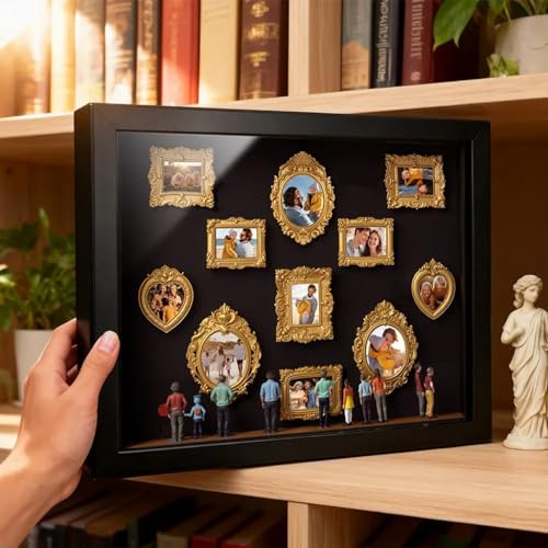 VEELU Museum of us Bilderrahmen für Mehrere Bilder, Personalisierte Foto Shadow Box Frame & Figuren mit LED Licht, Fotogeschenk für Ihn Sie, Paare zum Valentinstag, Jahrestag, Geburtstag