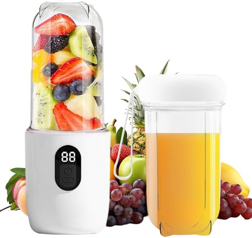 Mini Batidora Portátil, 400ml Mini Licuadora De Jugo Portátil, Batidora De Vaso Portatil, Recargable USB Batidor Smoothie Con 16 Cuchillas, Licuadora Portatil Para Deportes, Viajes, Senderismo(blanco)