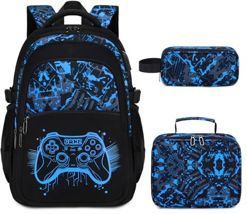 Byitin School Bag Boys, 3PCS Backpack Set with Lunch Bag & Pencil Case