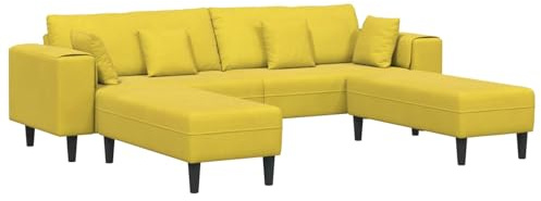MOBCANT Modern Premium Couch Sofa & Kissen Gelb Samt polstergarnitur für Wohnzimmer, Büro, Apartment (250 x 77 x 76 cm)