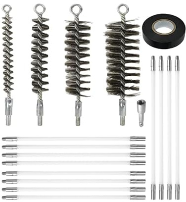 Qivine Kit de 18 Brosses de Nettoyage de Cheminée, Kit Nettoyage Gaine Vmc Souple, Hérisson Ramonage en Nylon avec 12 Tiges Flexibles et 4 TêTes de Brosses, pour Tuyau d'égout et Cheminée