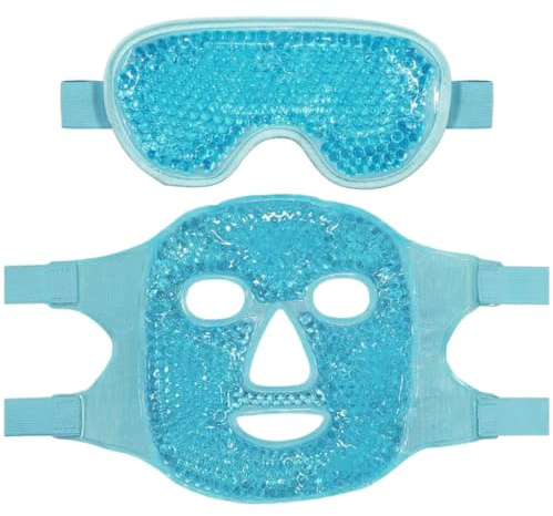Masque Oculaire à Compresse Froide Réutilisable en Gel Pvc, 1 Set | Masque à Compresse Froide Visage, Double Face à Billes de Glace, Sangle Auto-agrippante Réglable