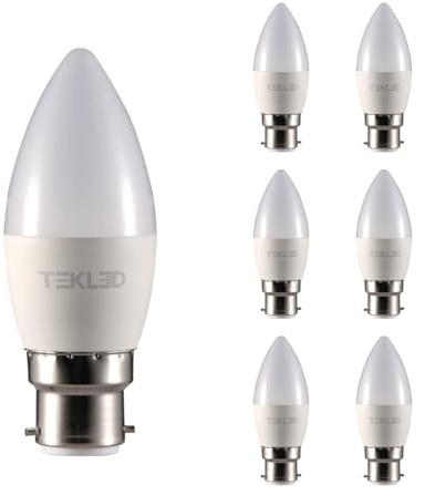 TEKLED® C37 LED Candle Bulbs | B22 Bayonet Cap | Energy Saving 6W Light Bulb 50W Incandescent Bulb Equivalent | 2700K 470LM NONDIMMABLE | 6-Pack Warm White