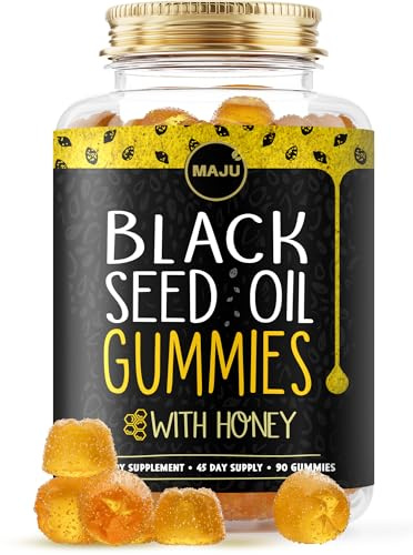 MAJU's Black Seed Oil Gummies with Honey 90ct, 500mg BSO Gummy, Black Cumin Seed Nigella Sativa Oil, Cold-Pressed, Potent Formula, 90ct