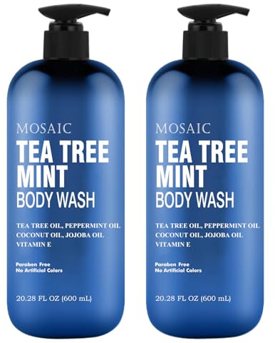 Tea Tree Body Wash with Mint & Shower Gel with Vitamin E for Jock Itch, Eczema, Ringworm, Body Odor, Body Wash Women & Men with Added Body Oils,LARGE 20.2 FL Oz Bottle (Tea Tree Mint, Pack of 2)