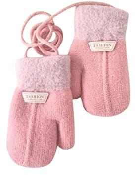 Glücksvogel Winter Handschuhe Kinder Kleinkind Fäustlinge Baby Cartoon Fausthandschuh Stretch Strickhandschuh Dicke Halshandschuhe mit Plüsch Spielen, Laufen, Skifahren Bedarf,1-6 Jahre alt