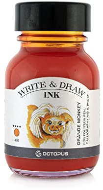 Octopus Write and Draw Ink 476 Orange Monkey, vattenfast bläck för skrivning och teckning, kalligrafibläck, ljusäkta ritbläck för reservoarpenna, glaspenna, pensel, 50 ml