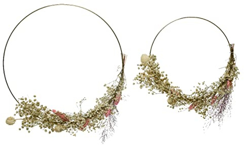Metallringe 2er Set 24cm & 34cm Trockenblumen Kranz Frühlingsdeko Hängedeko Türkranz Gold weiß rosa