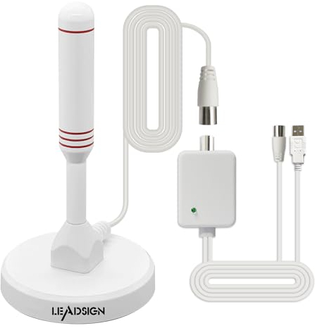LEADSIGN TV Aerial-Indoor/Outdoor Amplified TV Aerial for Freeview Smart TV,120+ Miles Long Range Reception,Strong Magnet Base,Signal Booster Digital TV Antenna Support 4K 1080p HDTV VHF UHF Signal