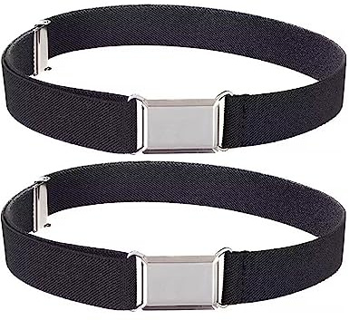 NestNook Kindergürtel, verstellbare Gürtel für Jungen und Mädchen, elastische Stretchgürtel mit silberner quadratischer Schnalle (Schwarz 2 Stück)