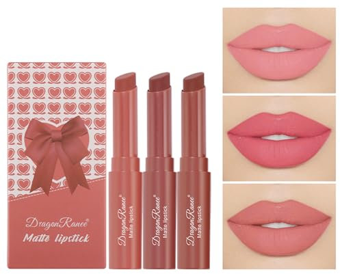 Lápiz labial 3pcs, Pintalabios, Barra de Labios, Bálsamo Labial Brillante Hidratante Nude, resistente al agua, taza antiadherente, regalo de maquillaje para niñas y mujeres, Labios Hidratantes (02, B)