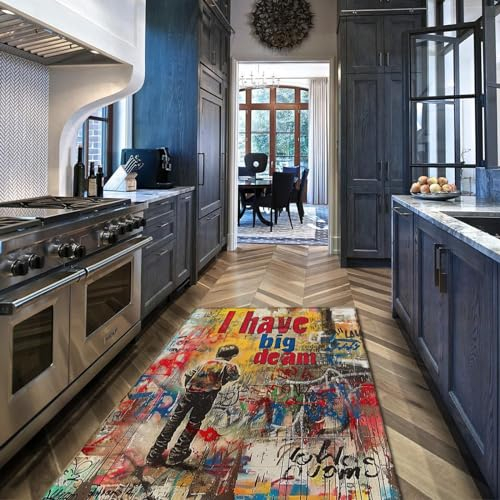 HOBBOY Kinder Teppich Küchenteppich Graffiti Bereich Teppiche Bunte Boden Teppich Matte niedriger Flor großer Teppich für Jungen Schlafzimmer Wohnzimmer Teppiche werfen Teppiche 140 x 200 cm
