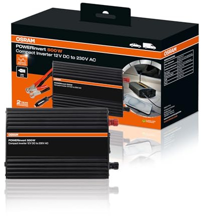 Osram POWERinvert Modified Sine Wave Inverter 12 V DC 500 W, OEINVU500, Power Bank, for Off-Grid Power Needs