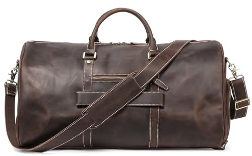 Herren-Sporttasche, Vintage, Leder, Reisetasche, Sporttasche, Wochenender, Übernachtung, klassisches Geschenk, echtes Leder, für Fitnessstudio, Übernachtung, Handgepäcktasche, Dunkelbraun, 24 Inch