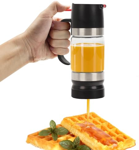 Honigspender Tropffrei Glas, 315 ml Tropfsicheres Honigglas mit Griff, 10,65 oz Sirup Spender Abnehmbare Obere und Untere Abdeckung, Sirupspender Glas Honiggläser für Kaffee Oder Tee, Schwarz