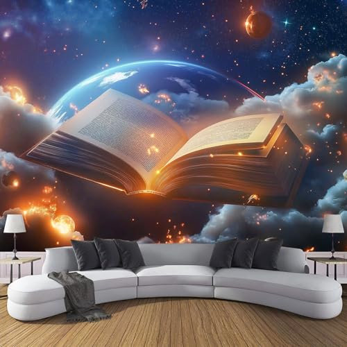 Fototapete 3D Weltraum Bücher Druck, 250X175Cm (B×H) Seidenstoff Tapete Wandbild Fototapeten, Fantasy Wandtapete Schlafzimmer Wohnzimmer Kinderzimmer Moderne Wanddeko