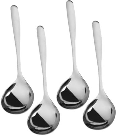 LIFKOME 4 Cucharones de Sopa de Acero Inoxidable, Mango Largo, Diseño de Cabeza Grande, para Cocina y Racionar Sopas y Salsas, Fácil de Limpiar