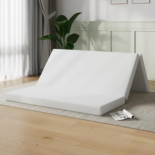 Novilla Colchón Plegable 10 cm, Cama Supletoria de 3 Piezas con Espuma Alta Densidad, Funda Lavable y Transpirable, Ideal para Invitados, Camping y Viajes (150x200 cm)