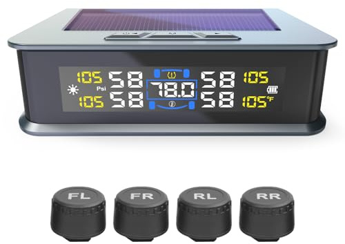 Mulcort Sistema di monitoraggio della pressione solare per auto SUV fuoristrada, pressione della temperatura in tempo reale con 4 sensori esterni, allarme di sicurezza, allarme di sicurezza