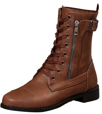 Botines para mujer y adolescente, botines con cordones, botas de nieve ligeras, suela de lengüeta, para pasear al perro, viajes, oficina, mujer, agarre para senderismo, Brown, 39.5 EU