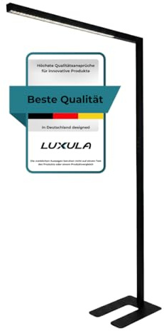 LUXULA Büro Stehleuchte LED Up/Down dimmbar Schwarz, Up/Down regelbar | Stehlampe Büro mit Touchsteuerung & Automatikdimmung, 45W 3500lm, 4000K Neutralweiß, UGR<16, CRI 98, 90° Abstrahlwinkel