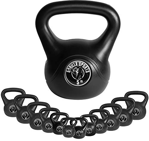 GORILLA SPORTS® Kettlebell - singel 2kg - 20kg eller set 17kg, 24kg, 30kg, 110kg, 113kg med/utan hylla, plast - kettlebell, bollvikt, swing hantel, vikter, kondition, styrketräning