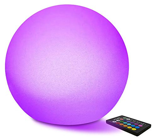 MR.GO 14 Impermeable Bola Luminosa LED Esfera Lámpara Color Cambio Lámpara Ambiental, Recargable RGB Orbe Jardín Luz nocturna con Control Remoto 16 Colores Ajustable para Decoración Interior Exterior