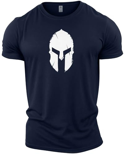 Camiseta de culturismo Gymtier para hombre con dibujo de casco espartano para entrenamiento en gimnasio Azul azul marino XL