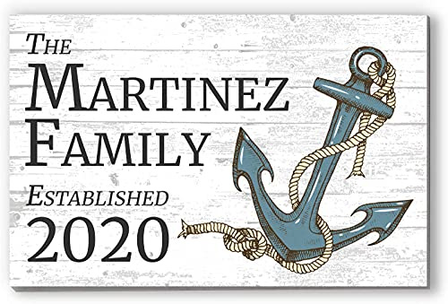 Custom Beach House Sign or Lake Home Sign - Name and Established Date - Solid Wood - 16.5in x 10.5in (Anchor & Rope)