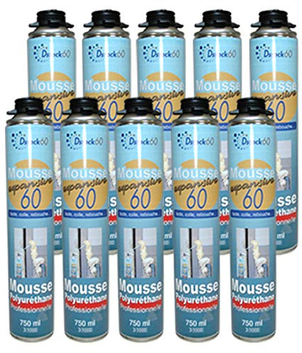 DSTOCK60 – 10 Stück Bauschaum/Montageschaum, expandierend, 750 ml – aus Polyurethan – für Applikationspistole geeignet - Isolierung, Kleber und Abdichtung - für den Innen- und Außenbereich