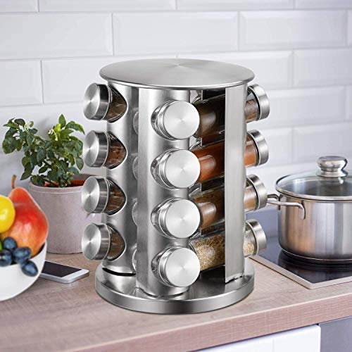 Round Spice Rack, 16-Spice jar, Revolving Countertop Spice Tower, Carousel Seasoning Storage Organization for Home & Kitchen