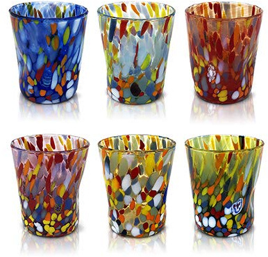 MAZZEGA ART & DESIGN - 6 verres à café en verre soufflés et travaillés à la main avec Murrine di Murano, ligne « Les couleurs de Murano » 140 ml Made in Italy (CAFÉ CLASSIC, 6)