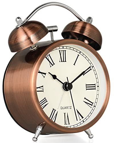 CYMNER Vintage Twin Bell Alarm Clock, Brass, 14.6 x 11.9 x 6.1 cm, Night Light, Battery Powered
