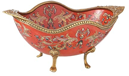 YQBUER Bacino di Frutta Decorativo in Rame intarsiato in Ceramica Rossa in Stile Americano Decorazione Regalo di Nozze da tavola da Soggiorno Dipinta in Stile Europeo