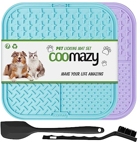Coomazy Licky mattor för hundar 2 st. hund långsam matning slickmattor med sugkopp tristess och ångestreducerande slickmattor för hundar (blå + lila)
