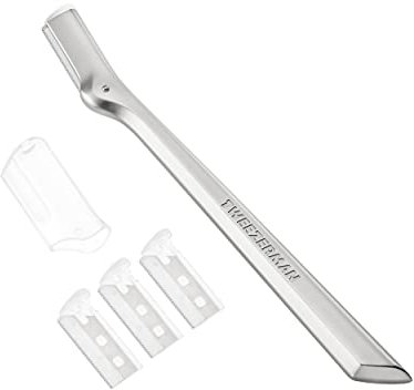 TWEEZERMAN Augenbrauenrasierer mit Wechselklingen (3 Klingen, Präzisionsrasierer, rostfreier Edelstahl), Silber
