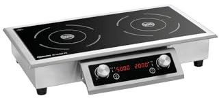 Bartscher Induktionskocher IK 70dpZ-EB für Gastronomie, 2 Kochstellen nebeneinander, 7000 W, Glasoberfläche, Edelstahl, mit abnehmbarem Bedienfeld, einbaufähig
