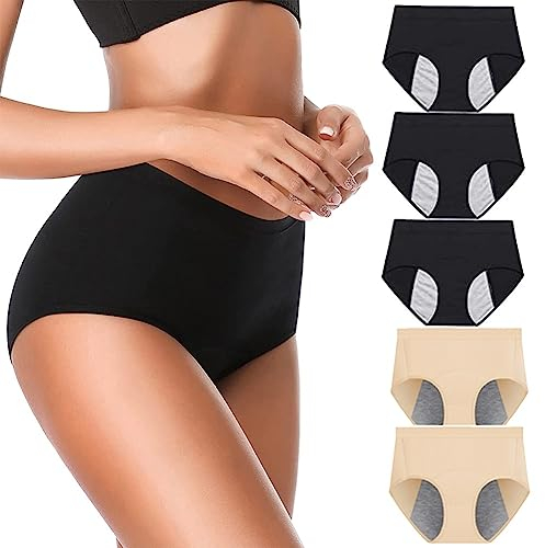 5 Stück Perioden Unterwäsche für Madchen Frauen,Auslaufsichere Menstruation Slip, Baumwolle Menstruationsunterwäsche für Starke Blutung, Atmungsaktiv Postpartum Slips (Color : Multicolour 2, Size :