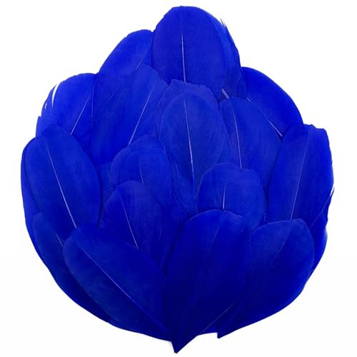50 Pcs Royal Blue Dyed Feathers Natural Goose Feathers Bulk, 2-3 Inch Craft Feathers Assorted Colors, Centerpieces Feahers for Jewelry Making, Halloween Costume, Holiday Decoration