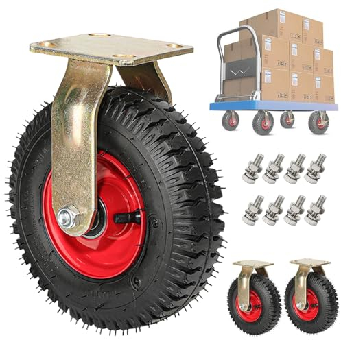 SAGIDAR 2 Stück Industrierollen Schwerlast, Luftreifen Gummiräder Für Schubkarre, Lenkrolle Luftrad Vakuum, Ø 20cm/25cm, Pannensichere, Plattformwagen Rad Mit Bremse, Gummi Ersatz Rollen
