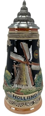 Pinnacle Peak Trading Holland - Molino de viento holandés, jarra de cerveza alemana, 0.5 L, fabricado en Alemania