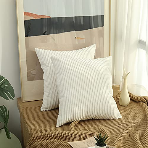 Set Kissen mit Füllung (60x80cm creme) Modell Mary Kordsamt gestreift creme, als Sofakissen, Couchkissen Dekokissen Zierkissen, Premium Füllkissen inklusive, weich & angenehm, Einzel