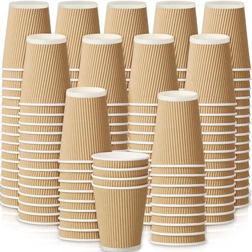 Silver Star Paper Cups - 500-Pack, 8oz/240ml, Ripple Walls, Leak Proof Disposable Cups for Hot Drinks - Eco-Friendly & Biodegradable - Bulk Pack for Home, Office, Parties, and All Events