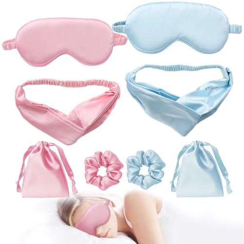 8 Stück Schlafmaske Set für Frauen Männer, Augenmaske Kit für Zuhause Reisen, Augenbinde für Pause Reise Schlafen für Valentinstag, Liebhaber(mit Augenbinde Haargummis Haarband Und Lagerung Tasche)
