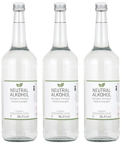 3x 1l Weingeist Primasprit Trinkalkohol 96,4% vol - zum Ansetzen von Likören, Gin oder Tinkturen - 3x 1l Flasche