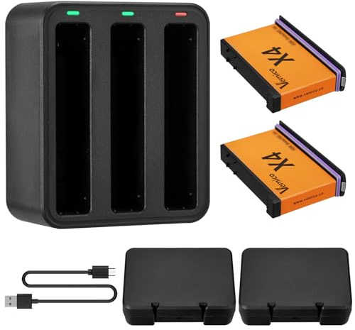 Vemico 360 X4 Batería Cargador Kit 2 x 2500mAh 360 One X4 Baterias de Recambio 3-Canales LED Cargador para 360 One X4 Cámara de Acción.