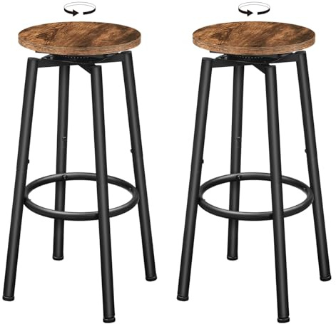 HOOBRO 360 Swivel Bar Stools Set of 2, Round Kitchen Breakfast Stools, Bar Chairs with Footrest, for Kitchen Islands, Cafe, Counter, Rustic Brown and Black EBF24BY01