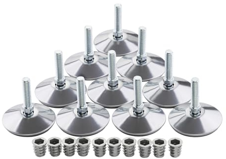 SOTECH 10er Set Verstellfüße MOBILIA Ø 50 mm M8x30 16° neigbar | inkl. Einschraubmuffen Möbelfuß Stellfuß Verstellschraube