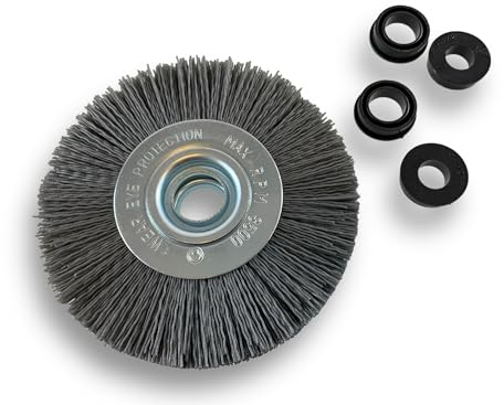 Brosse circulaire NYLON Abrasif | Ø 125 mm | Epaisseur 2 rangs | Carbure de silicium Grain 240 | Alésage 16 mm | Touret meuleuse ponceuse | Brossage décapage dérouillage | Kibros 234127KR_240