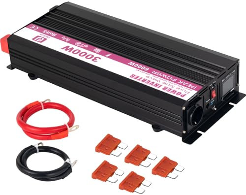 CNCEJIA 3000W Wechselrichter 12v auf 230v Spannungswandler Reiner Sinus Wechselrichter mit USB Anschlüsse und LCD Bildschirm für Haushaltsgeräte Auto Wohnmobil